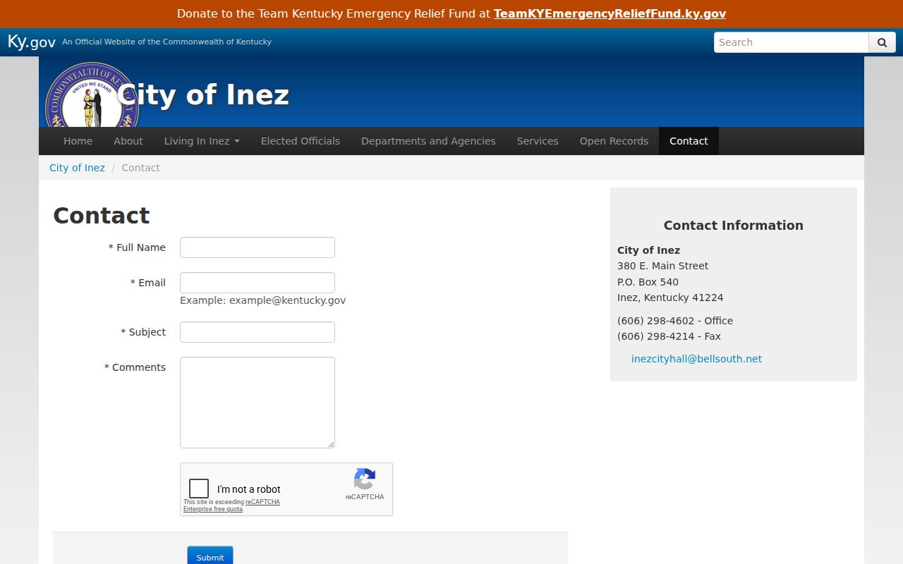 Inez criminal record contact form fields