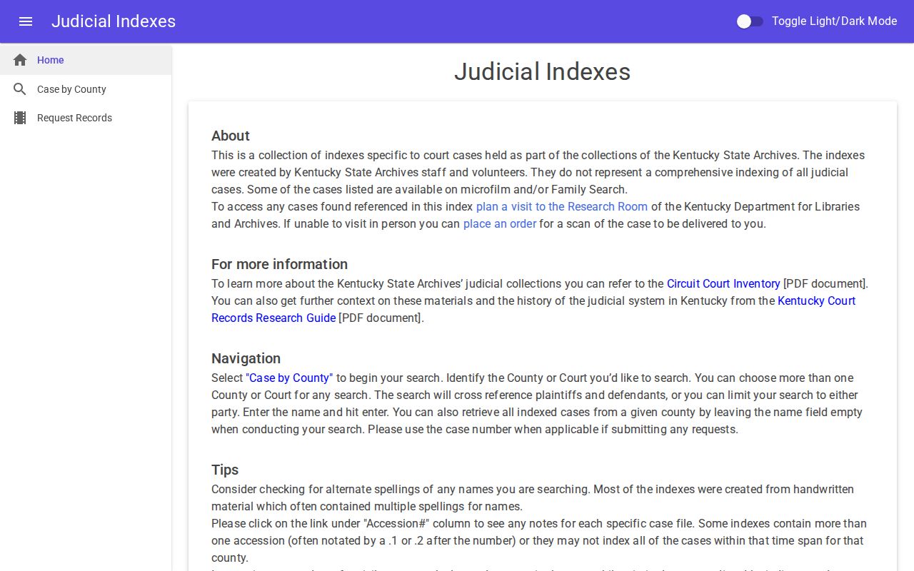 Kentucky Judicial Indexes search for Martin County criminal cases
