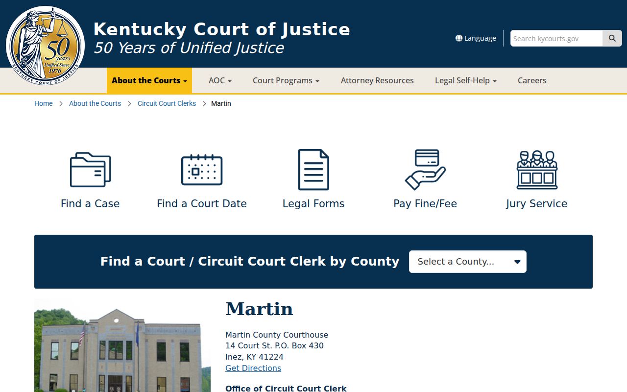 Martin County criminal court case information page